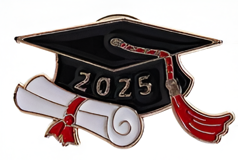 2 - Black Graduation Cap with Scroll Pin – 2025 Edition