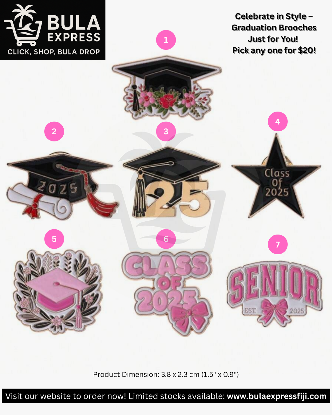 1 - Floral Graduation Cap Pin – Black with Pink Flowers