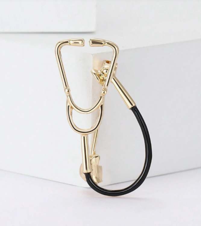 1 - Gold & Black Prestige Stethoscope Brooch