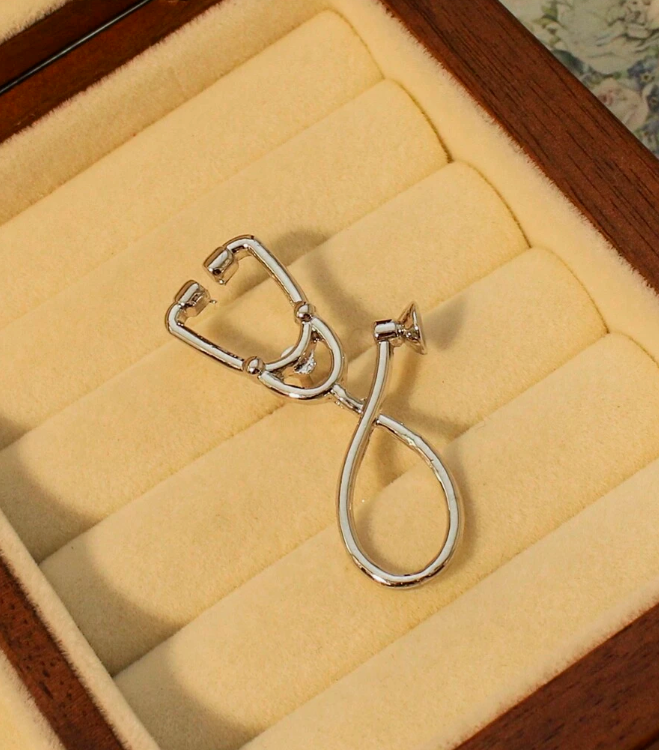 1 - Gold & Black Prestige Stethoscope Brooch - 2 - Silver Lifeline Stethoscope Pin
