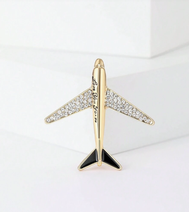 Rhinestone Airplane Brooch