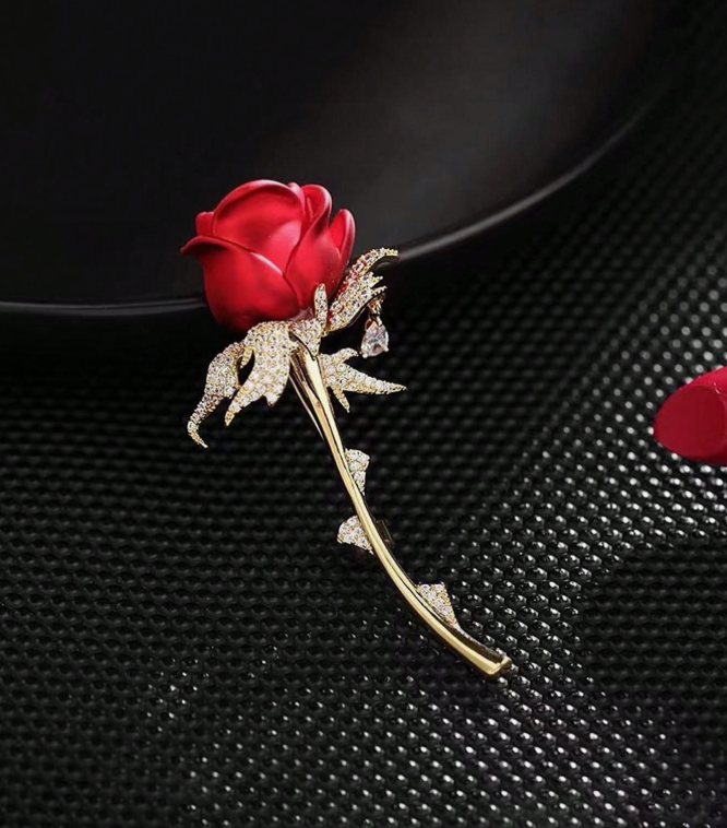 Golden Stem Red Rose Pin