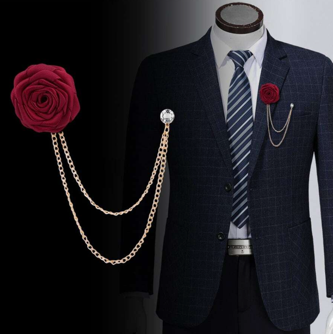 Rose Bloom Gold Chain Lapel Pin