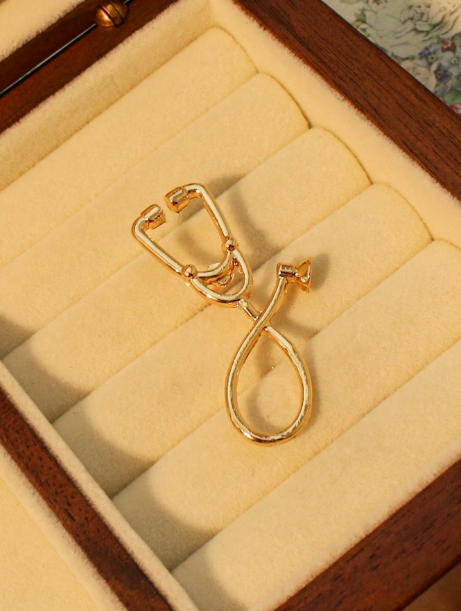 1 - Gold & Black Prestige Stethoscope Brooch - 3 - Gold Lifeline Stethoscope Pin 
