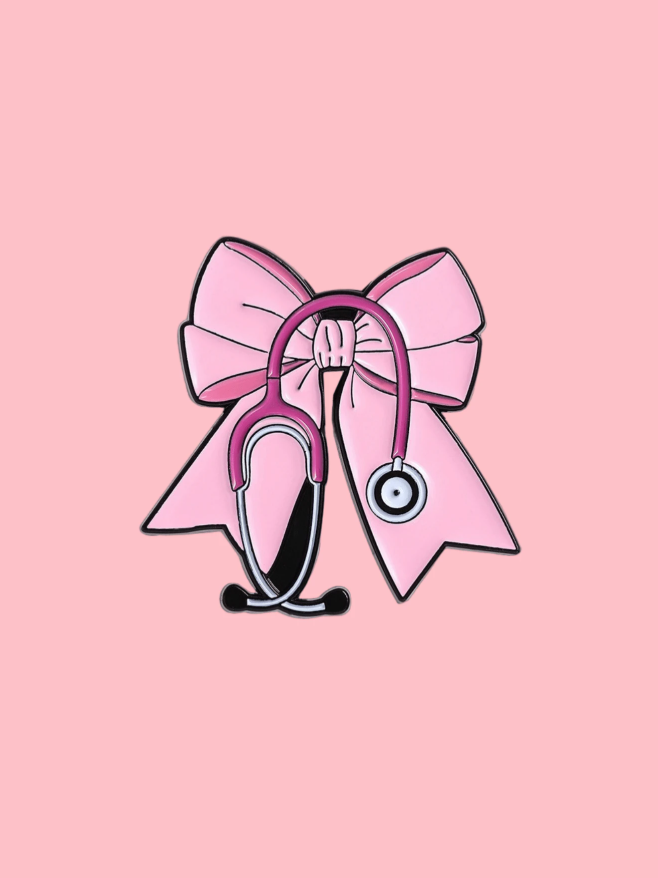 Pink Stethoscope Bow Brooch